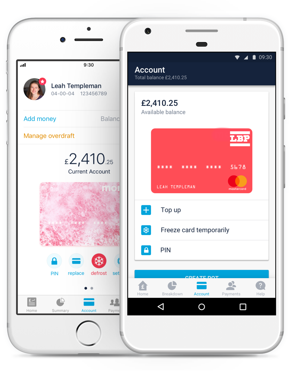 Image of the Luton Bank Card Management on iOS and Android